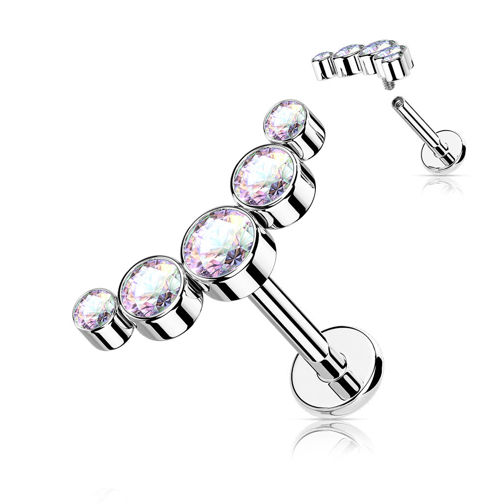 5-Round CZ Bezel Set Curved Internally Threaded 316L Surgical Steel Flat Back